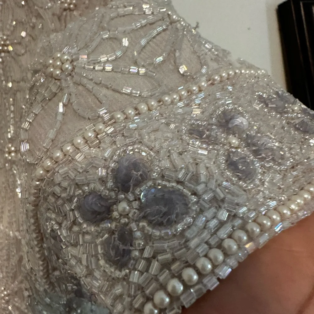 Mother of Bride Wedding Dress Adrianna Papell Taupe Beaded Top and Long Skirt 18 - Picture 3 of 12